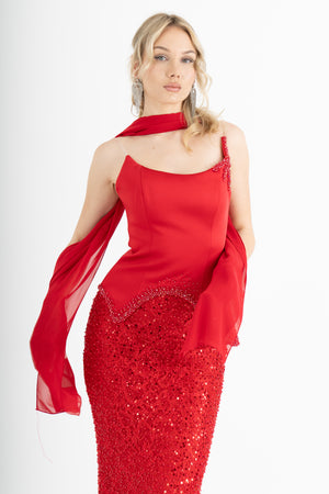 CALVERA Kırmızı Abiye Elbise