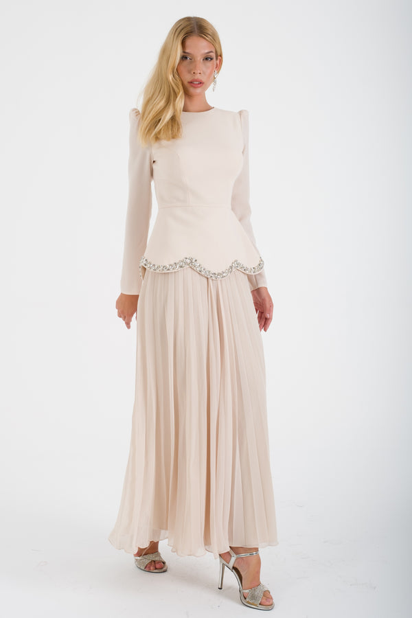 JOHRU Bej Abiye Elbise