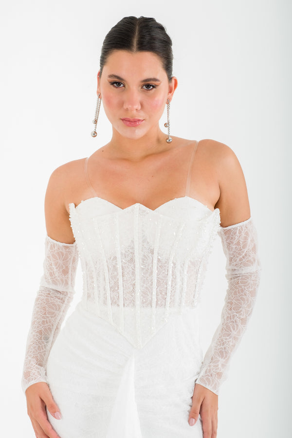 DUYZA Ekru Abiye Elbise