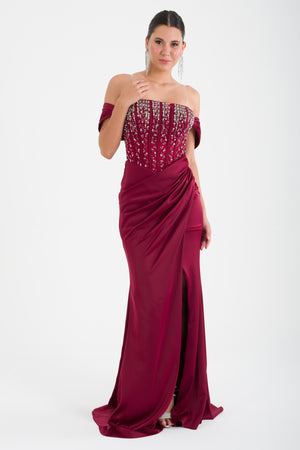 AGAETE Bordo Abiye Elbise