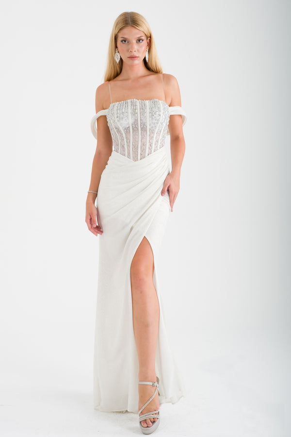 APRİL Ekru Abiye Elbise