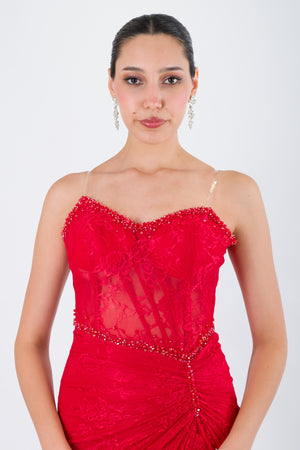 LUREX Kırmızı Abiye Elbise