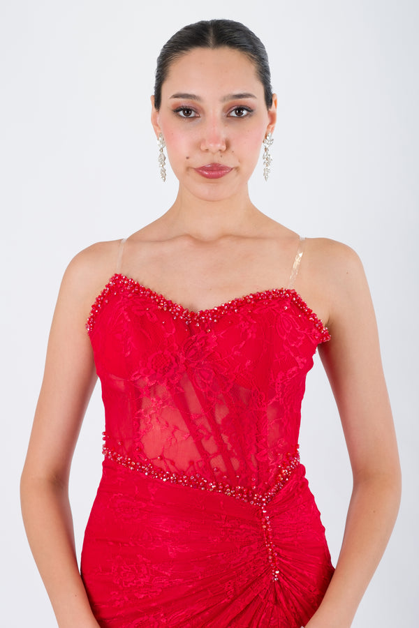 LUREX Kırmızı Abiye Elbise