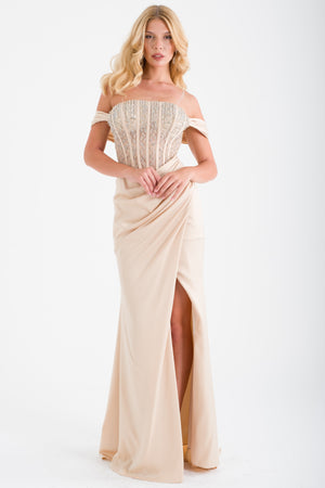 AGAETE Bej Abiye Elbise