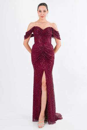 AVELİSSE Bordo Abiye Elbise
