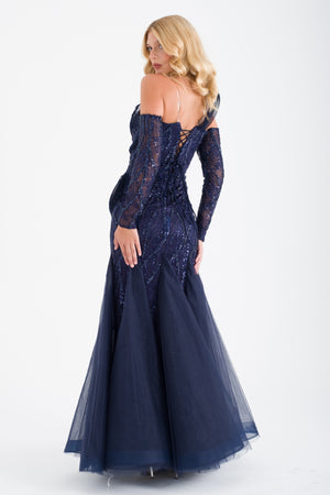 PERAST Lacivert Abiye Elbise