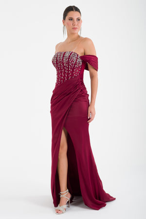 AGAETE Bordo Abiye Elbise