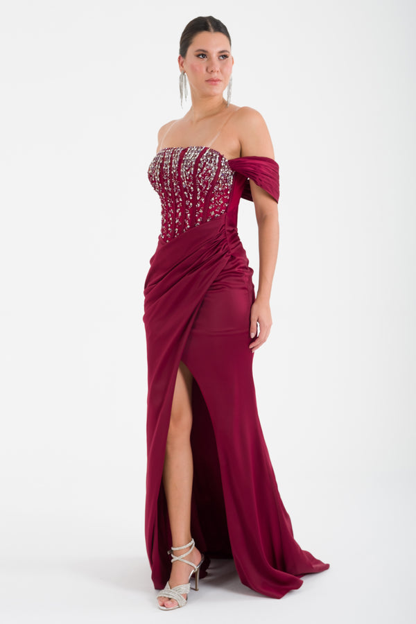 AGAETE Bordo Abiye Elbise