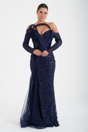 TULUM Lacivert Abiye Elbise