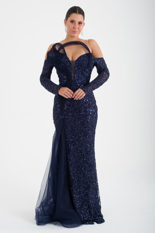 TULUM Lacivert Abiye Elbise