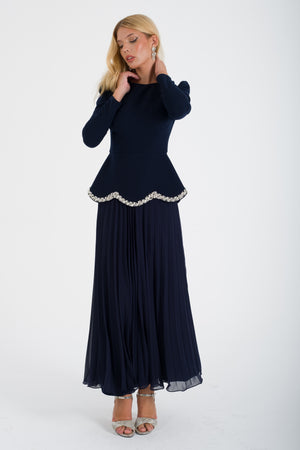 JOHRU Lacivert Abiye Elbise