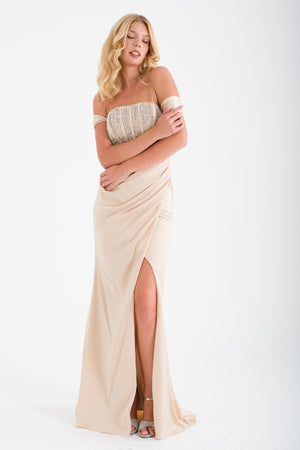 AGAETE Bej Abiye Elbise