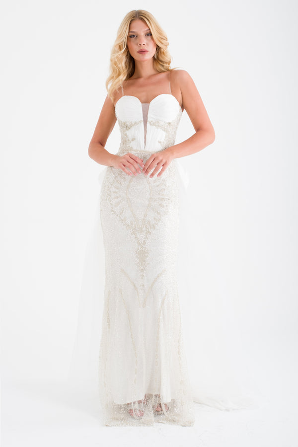 NAFPLİO Ekru Abiye Elbise