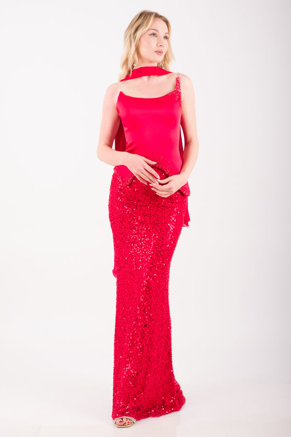 CALVERA Kırmızı Abiye Elbise