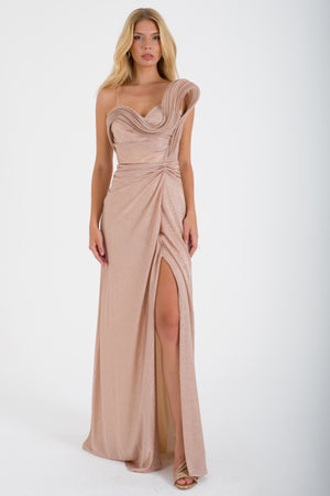 LULUH Gold Abiye Elbise