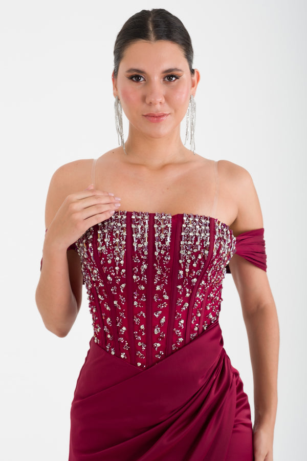 AGAETE Bordo Abiye Elbise