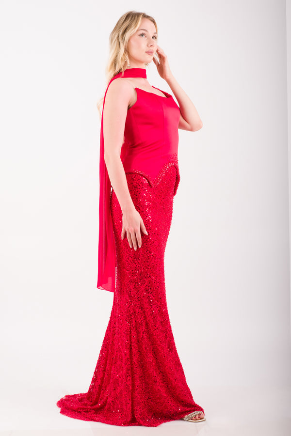 CALVERA Kırmızı Abiye Elbise