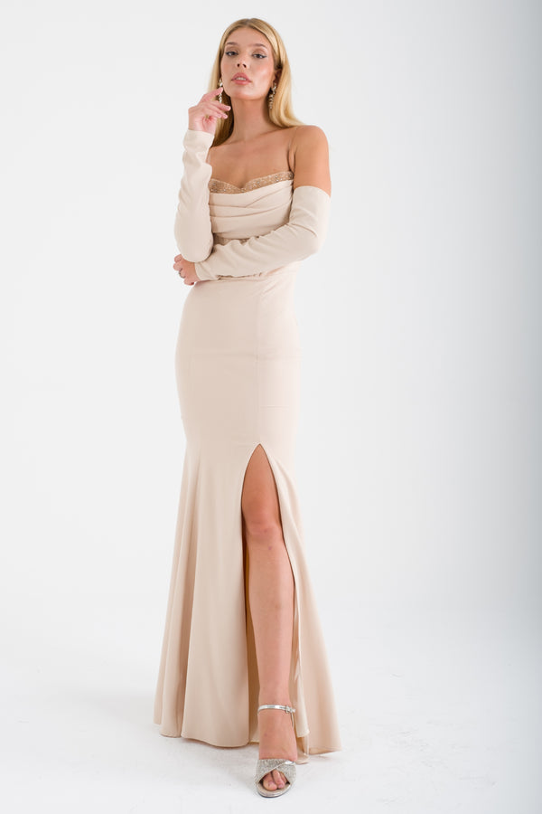 VARDZİA Bej Abiye Elbise