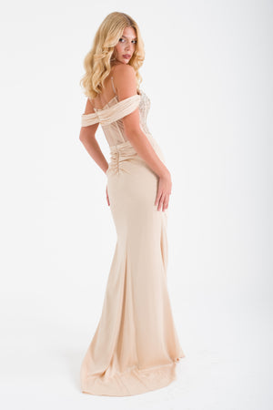 AGAETE Bej Abiye Elbise