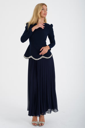 JOHRU Lacivert Abiye Elbise