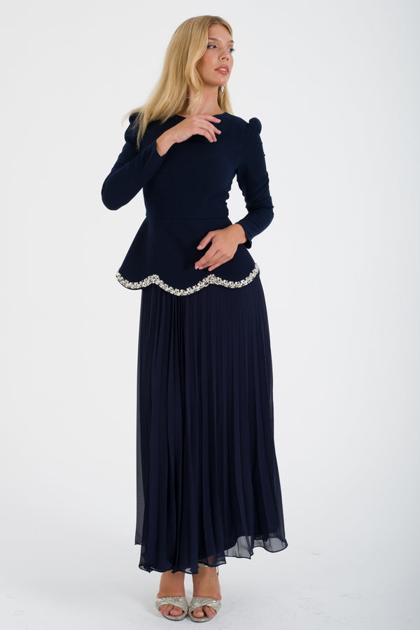 JOHRU Lacivert Abiye Elbise