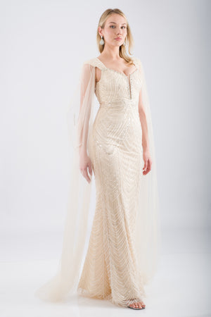 ELVARIN Bej Abiye Elbise