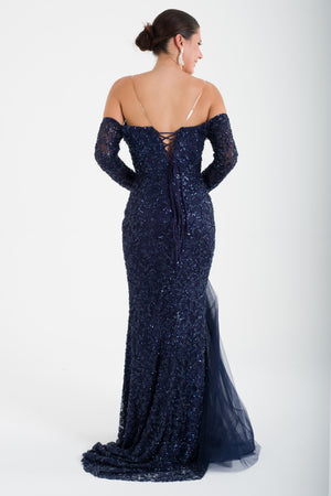 TULUM Lacivert Abiye Elbise