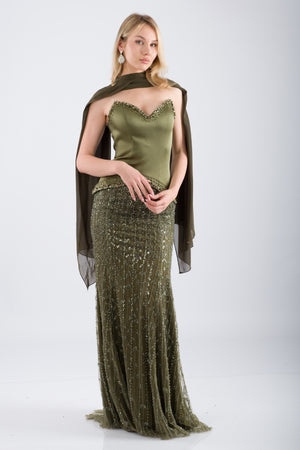 NOIRLINE Haki Abiye Elbise