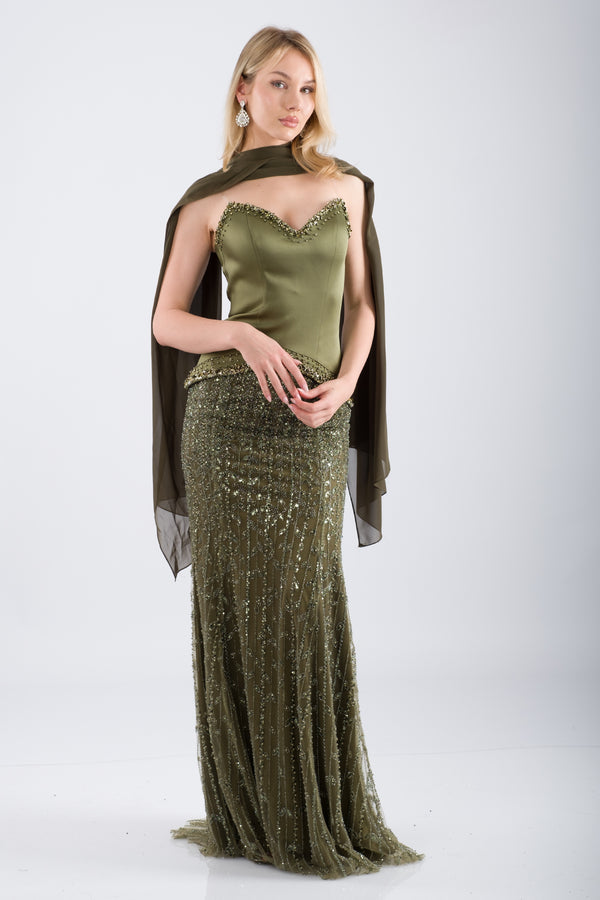 NOIRLINE Haki Abiye Elbise