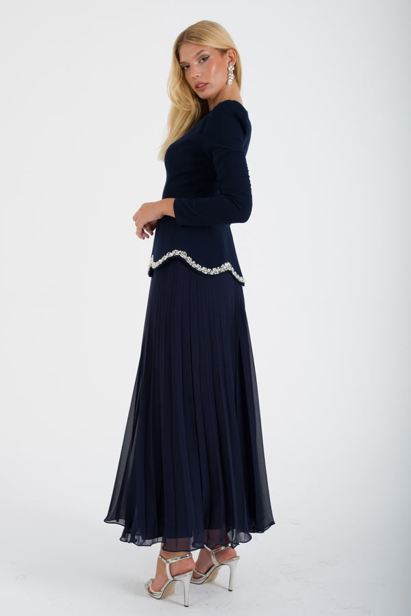 JOHRU Lacivert Abiye Elbise