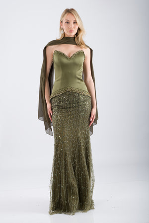 NOIRLINE Haki Abiye Elbise