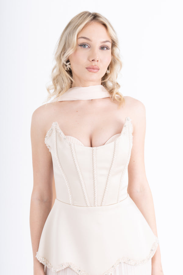 MORVEXA Bej Abiye Elbise