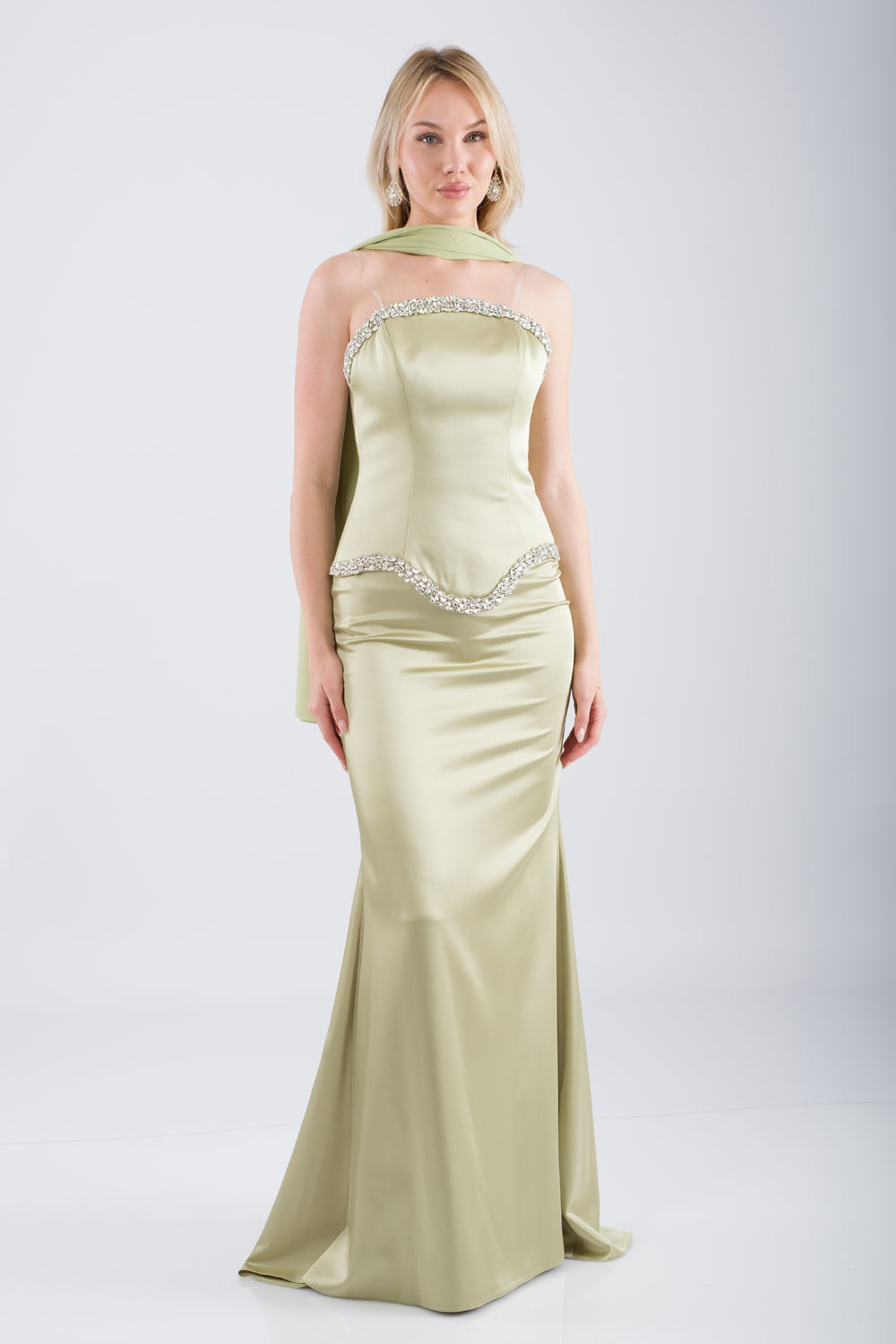 ABUJA Fıstık Yeşili Abiye Elbise