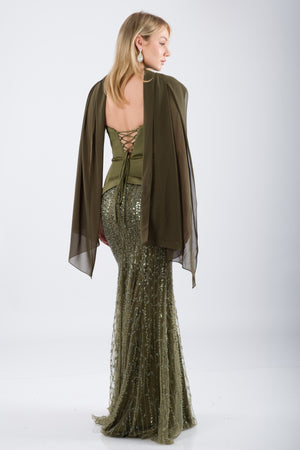 NOIRLINE Haki Abiye Elbise