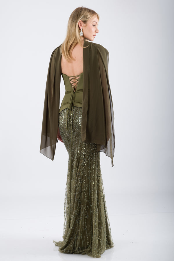 NOIRLINE Haki Abiye Elbise