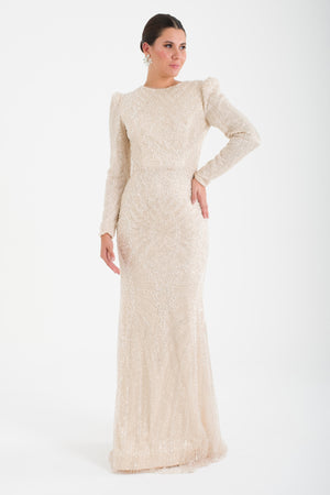 KOTORİBA Bej Abiye Elbise