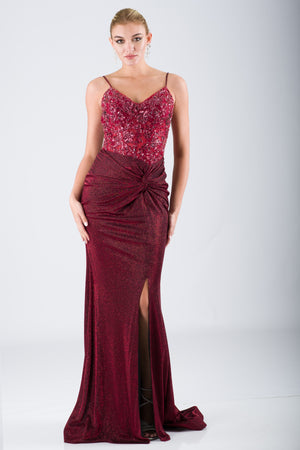Oleo Bordeaux Evening Dress