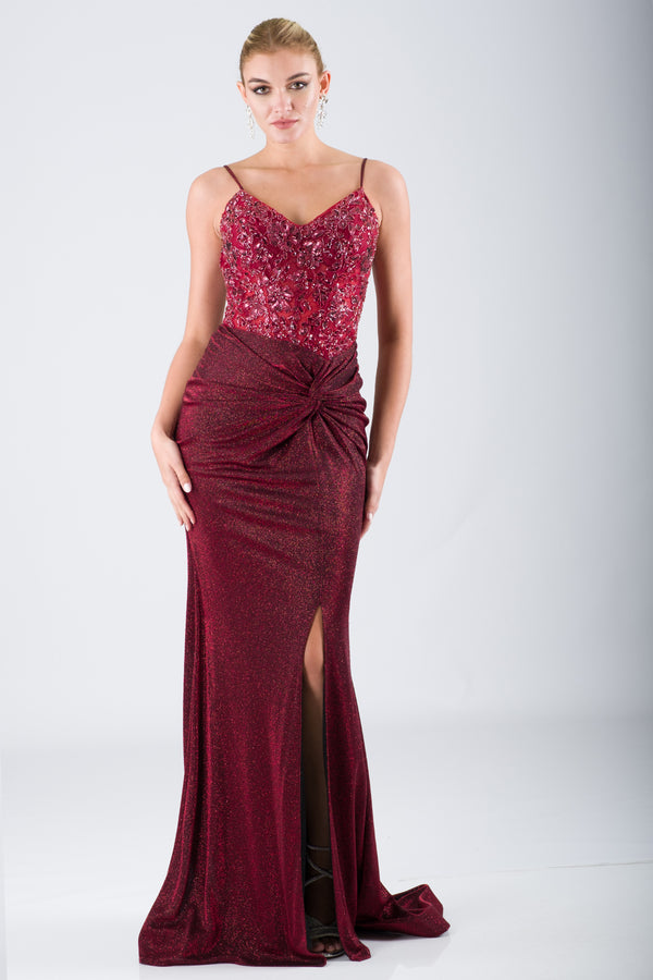 Oleo Bordeaux Evening Dress