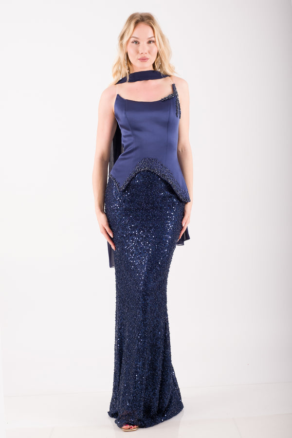 CALVERA Lacivert Abiye Elbise