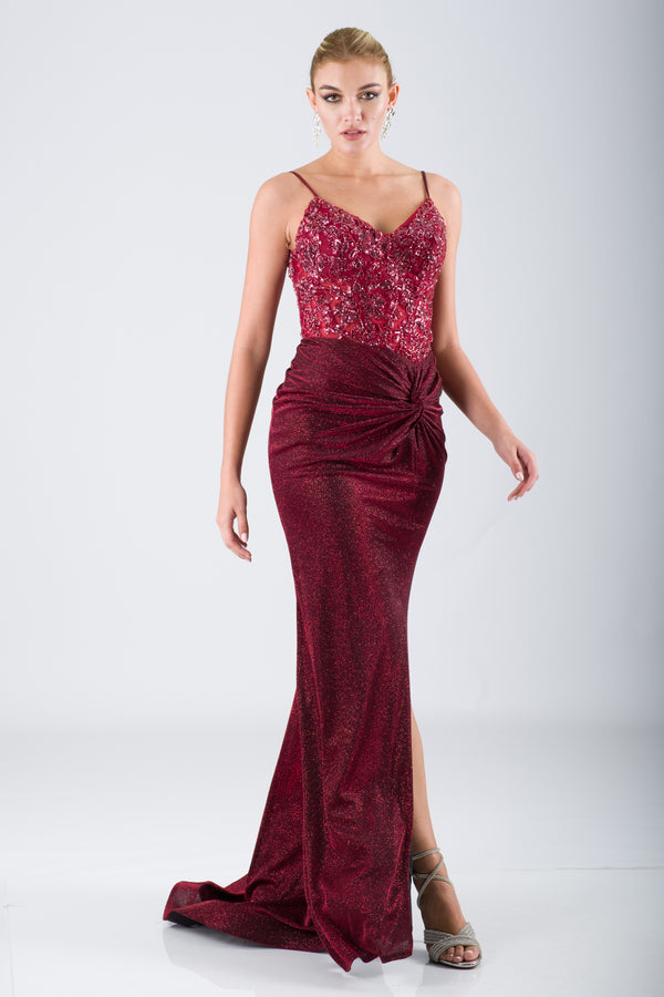 Oleo Bordeaux Evening Dress