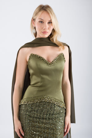 NOIRLINE Haki Abiye Elbise