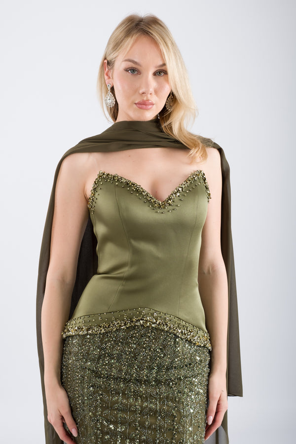 NOIRLINE Haki Abiye Elbise