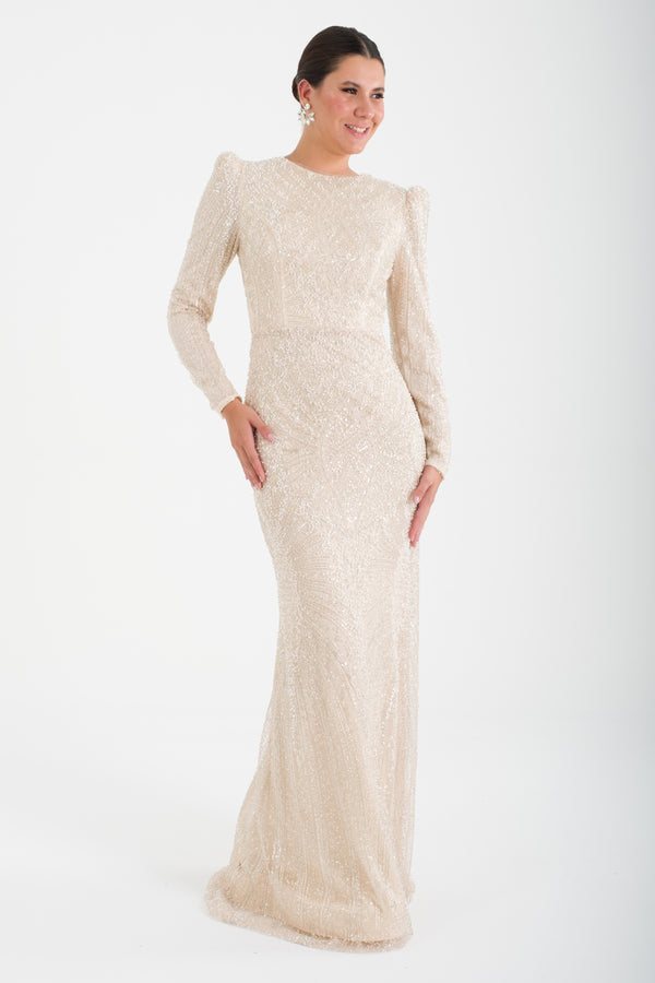 KOTORİBA Bej Abiye Elbise