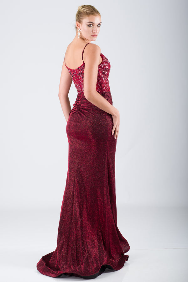 Oleo Bordeaux Evening Dress