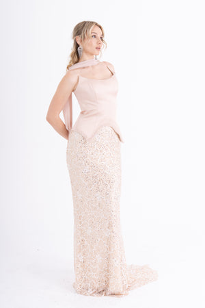 CALVERA Bej Abiye Elbise