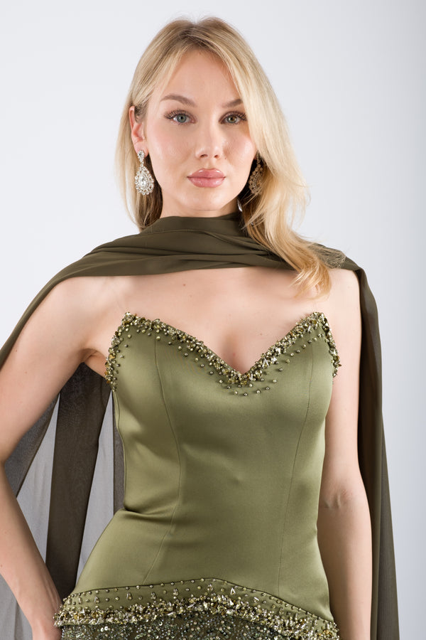 NOIRLINE Haki Abiye Elbise