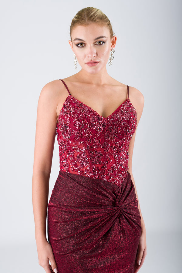 Oleo Bordeaux Evening Dress
