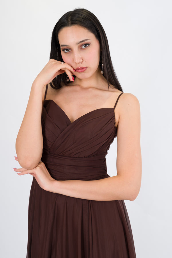 HELENA Kahve Abiye Elbise