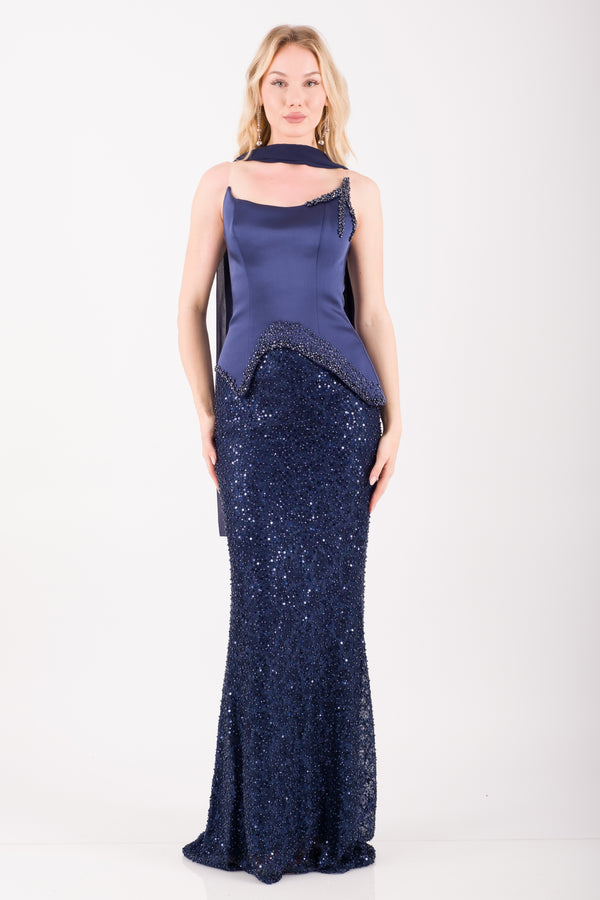 CALVERA Lacivert Abiye Elbise