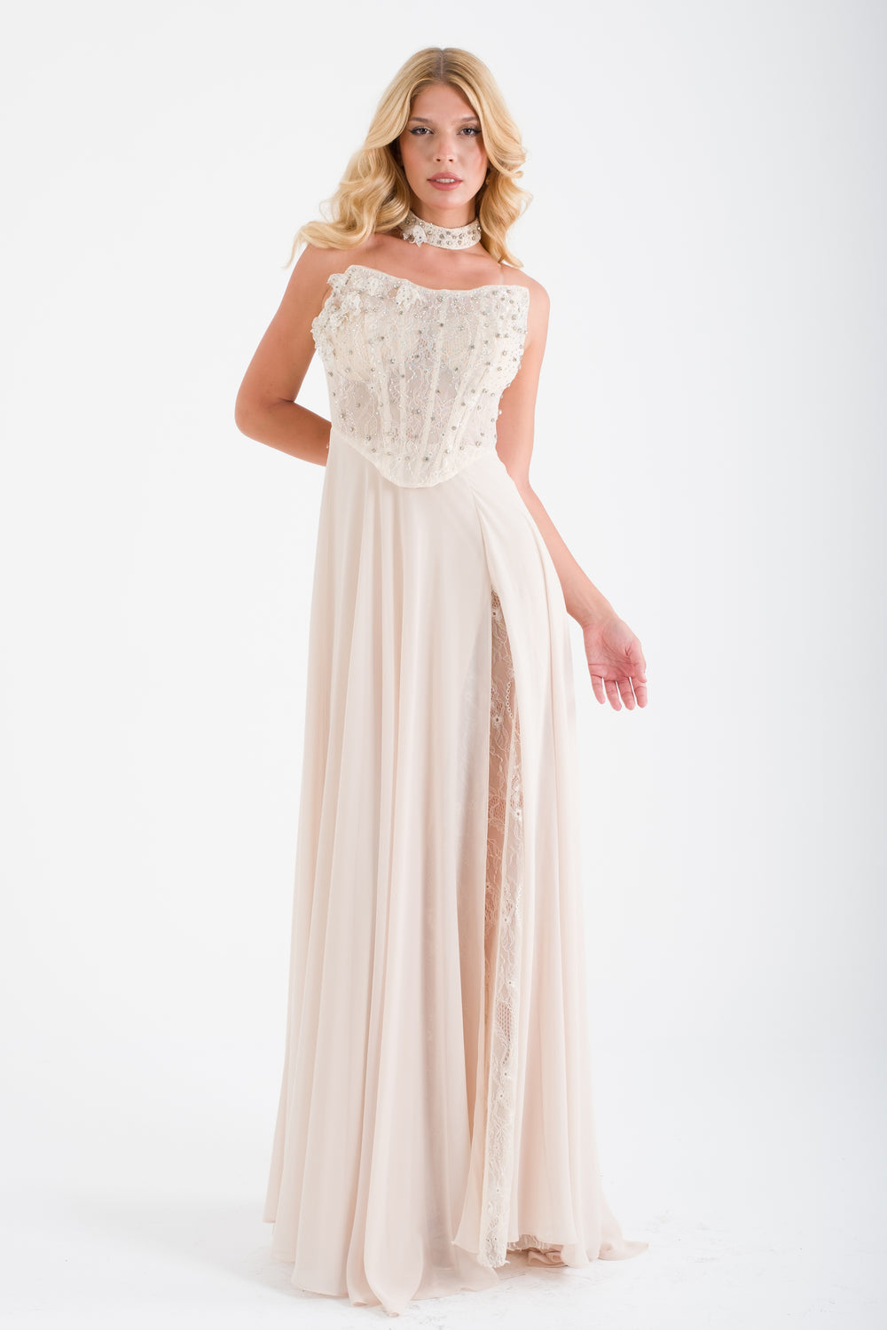 SUSİN Bej Abiye Elbise